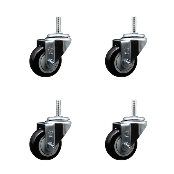 3 Inch Black Polyurethane Wheel Swivel 58 Inch Threaded Stem Caster Set Service Caster